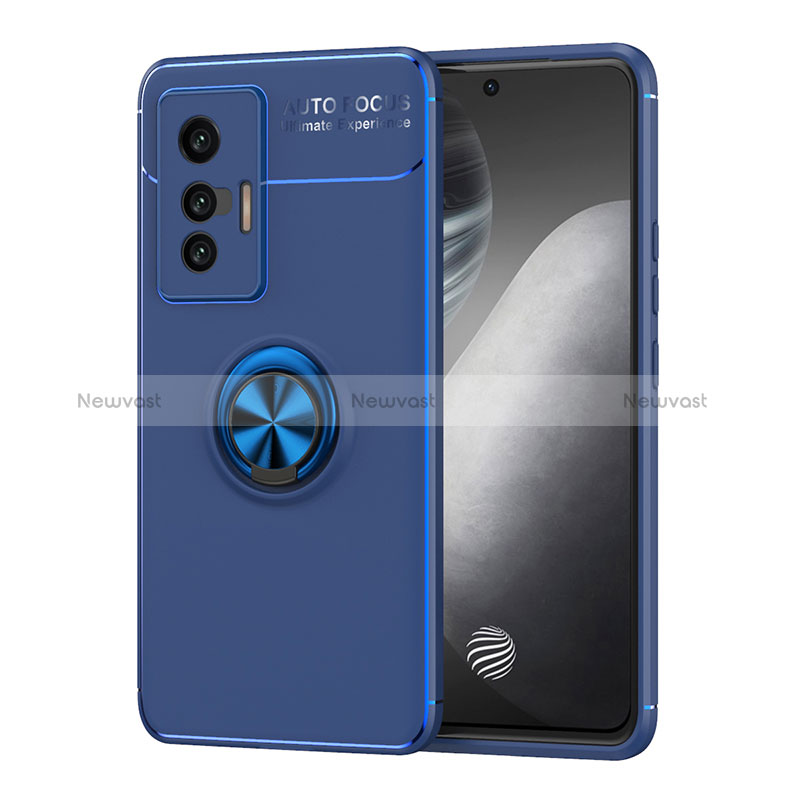 Ultra-thin Silicone Gel Soft Case Cover with Magnetic Finger Ring Stand SD2 for Vivo X70t Blue