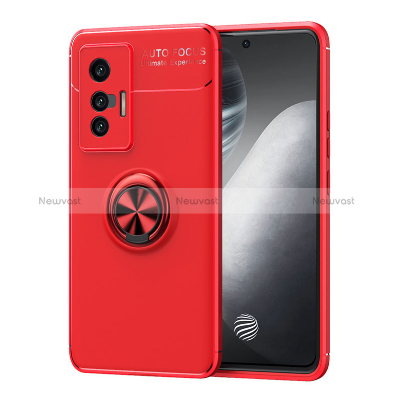 Ultra-thin Silicone Gel Soft Case Cover with Magnetic Finger Ring Stand SD2 for Vivo X70t Red