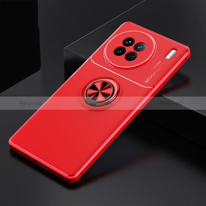 Ultra-thin Silicone Gel Soft Case Cover with Magnetic Finger Ring Stand SD2 for Vivo X90 5G