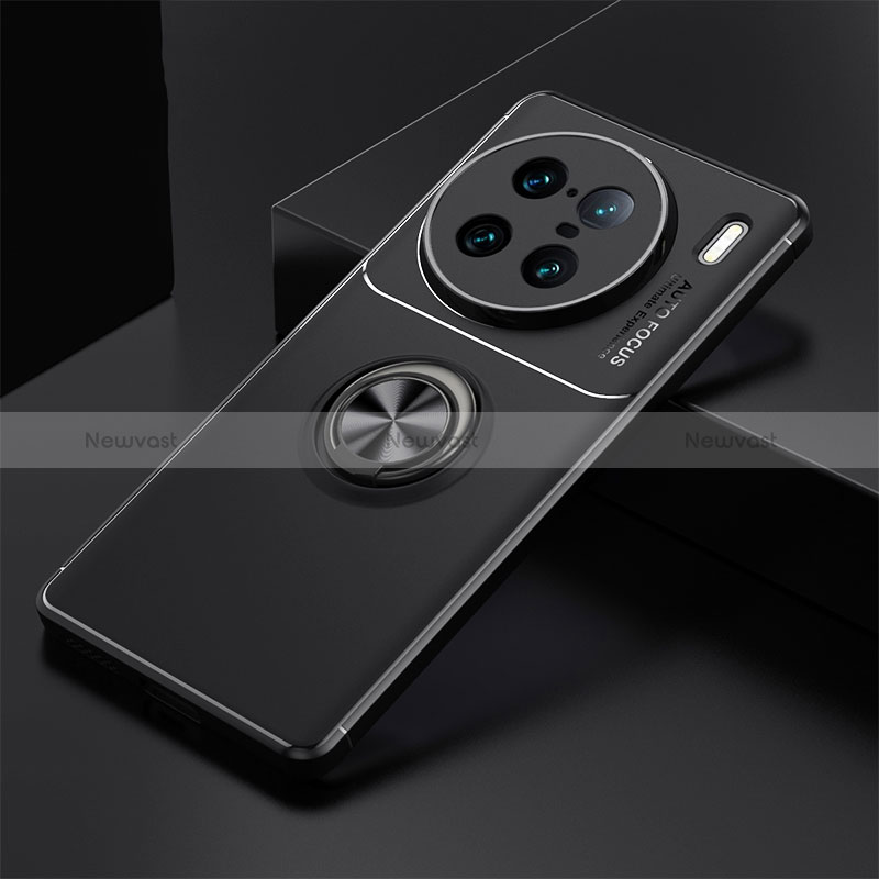 Ultra-thin Silicone Gel Soft Case Cover with Magnetic Finger Ring Stand SD2 for Vivo X90 Pro+ Plus 5G