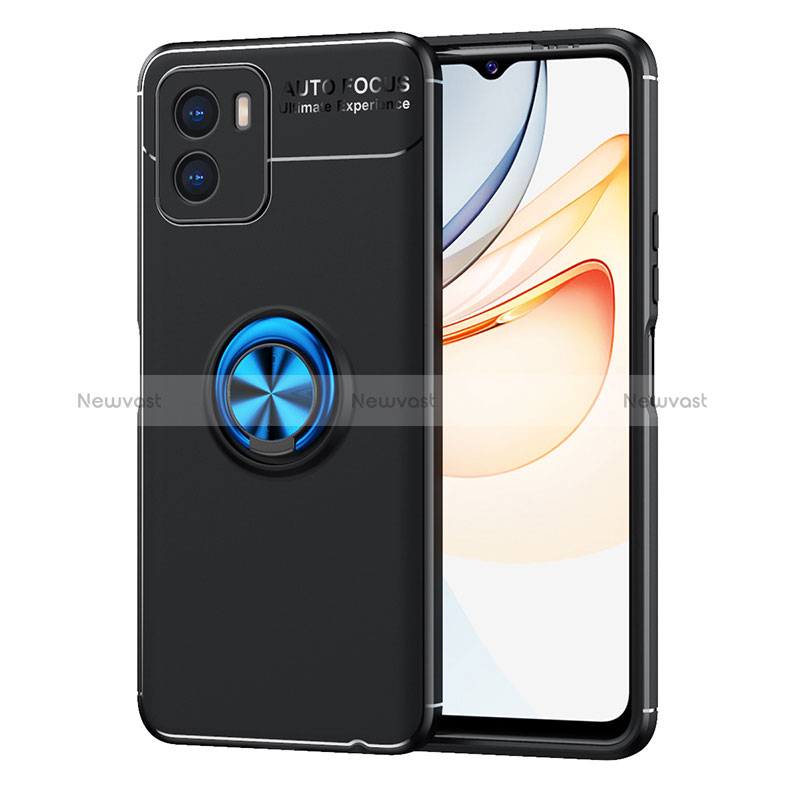 Ultra-thin Silicone Gel Soft Case Cover with Magnetic Finger Ring Stand SD2 for Vivo Y01 Blue and Black