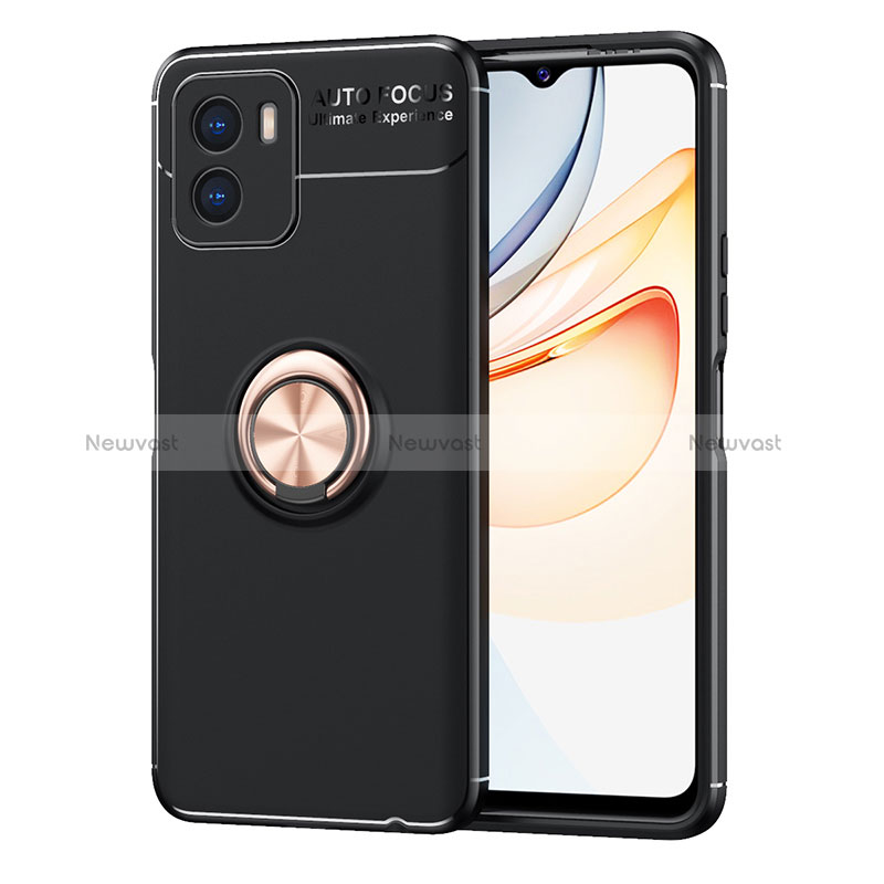 Ultra-thin Silicone Gel Soft Case Cover with Magnetic Finger Ring Stand SD2 for Vivo Y01 Gold and Black