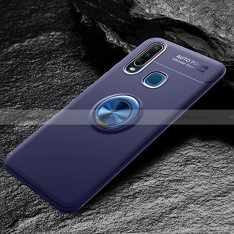 Ultra-thin Silicone Gel Soft Case Cover with Magnetic Finger Ring Stand SD2 for Vivo Y12 Blue