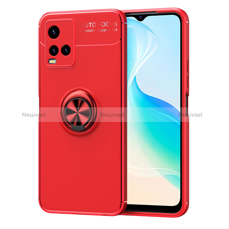 Ultra-thin Silicone Gel Soft Case Cover with Magnetic Finger Ring Stand SD2 for Vivo Y21 Red