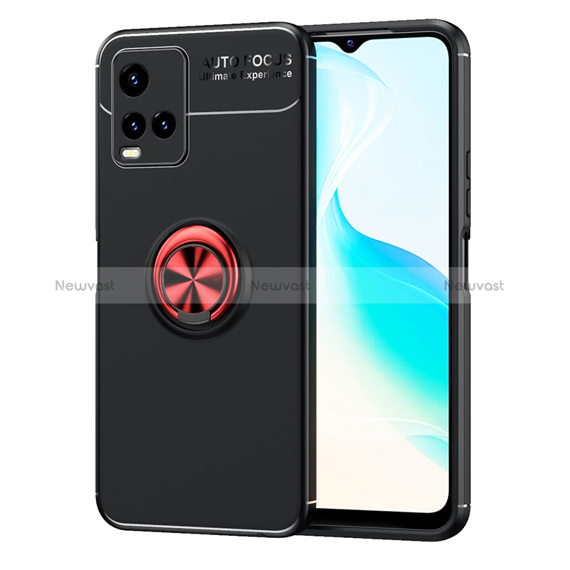 Ultra-thin Silicone Gel Soft Case Cover with Magnetic Finger Ring Stand SD2 for Vivo Y21a Red and Black