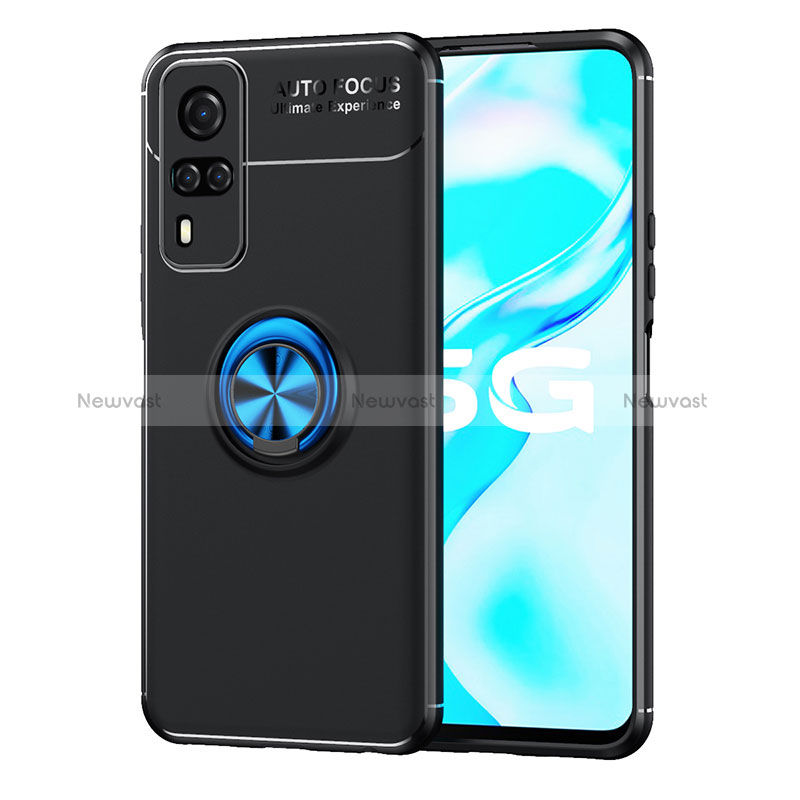 Ultra-thin Silicone Gel Soft Case Cover with Magnetic Finger Ring Stand SD2 for Vivo Y31 (2021) Blue and Black