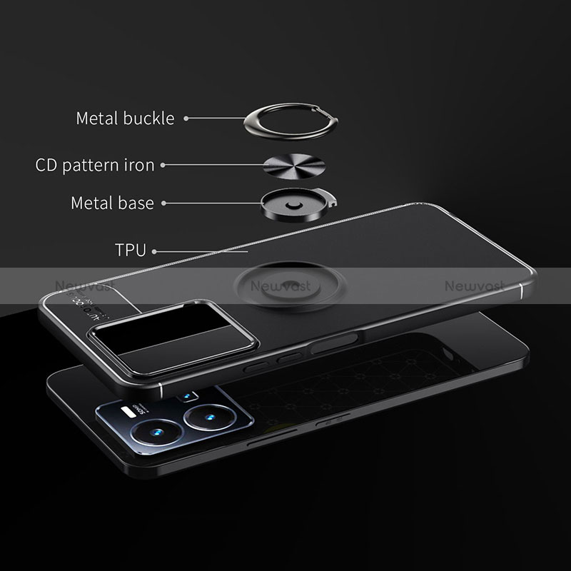 Ultra-thin Silicone Gel Soft Case Cover with Magnetic Finger Ring Stand SD2 for Vivo Y35 4G