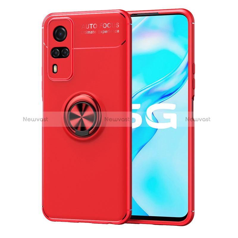 Ultra-thin Silicone Gel Soft Case Cover with Magnetic Finger Ring Stand SD2 for Vivo Y51A Red