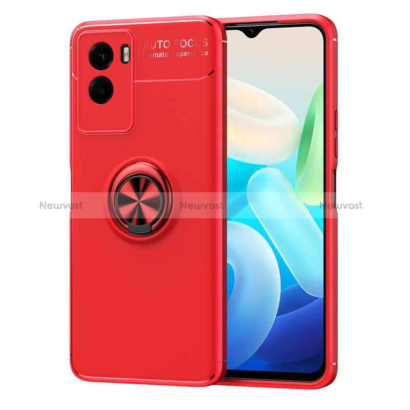 Ultra-thin Silicone Gel Soft Case Cover with Magnetic Finger Ring Stand SD2 for Vivo Y55s (2021) Red