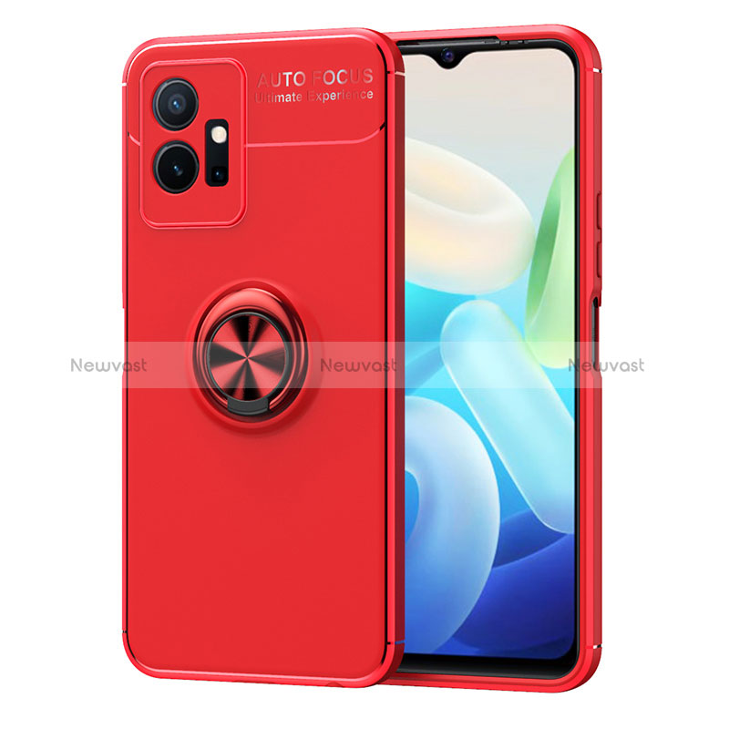 Ultra-thin Silicone Gel Soft Case Cover with Magnetic Finger Ring Stand SD2 for Vivo Y55s 5G Red