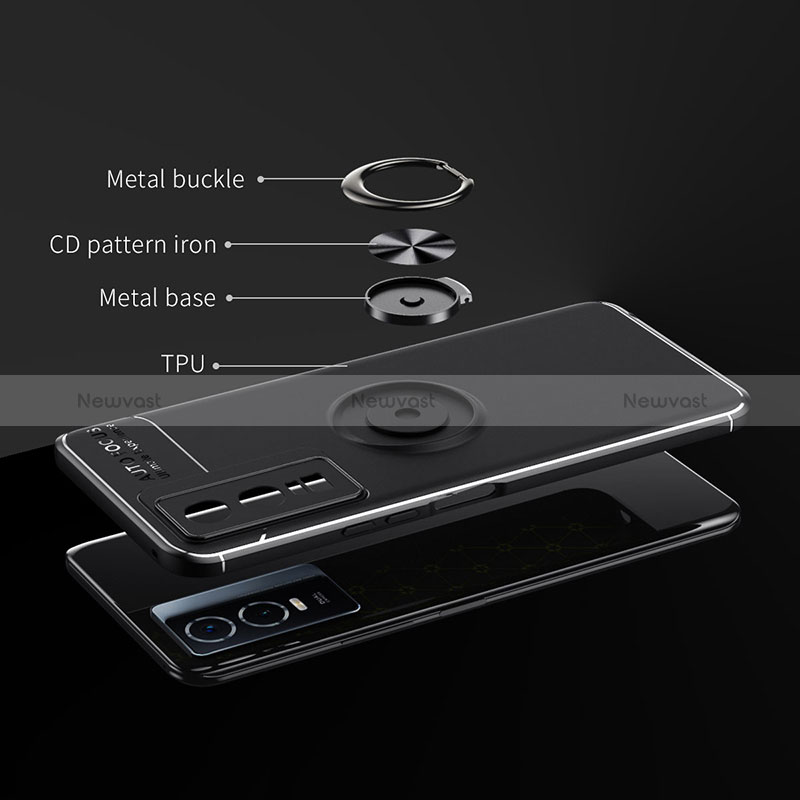 Ultra-thin Silicone Gel Soft Case Cover with Magnetic Finger Ring Stand SD2 for Vivo Y76s 5G