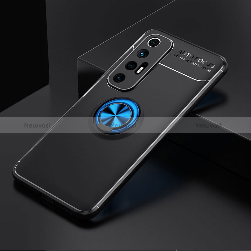 Ultra-thin Silicone Gel Soft Case Cover with Magnetic Finger Ring Stand SD2 for Xiaomi Mi 10S 5G Blue and Black