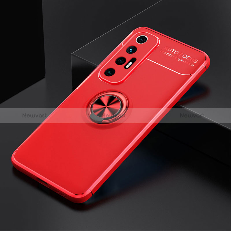 Ultra-thin Silicone Gel Soft Case Cover with Magnetic Finger Ring Stand SD2 for Xiaomi Mi 10S 5G Red