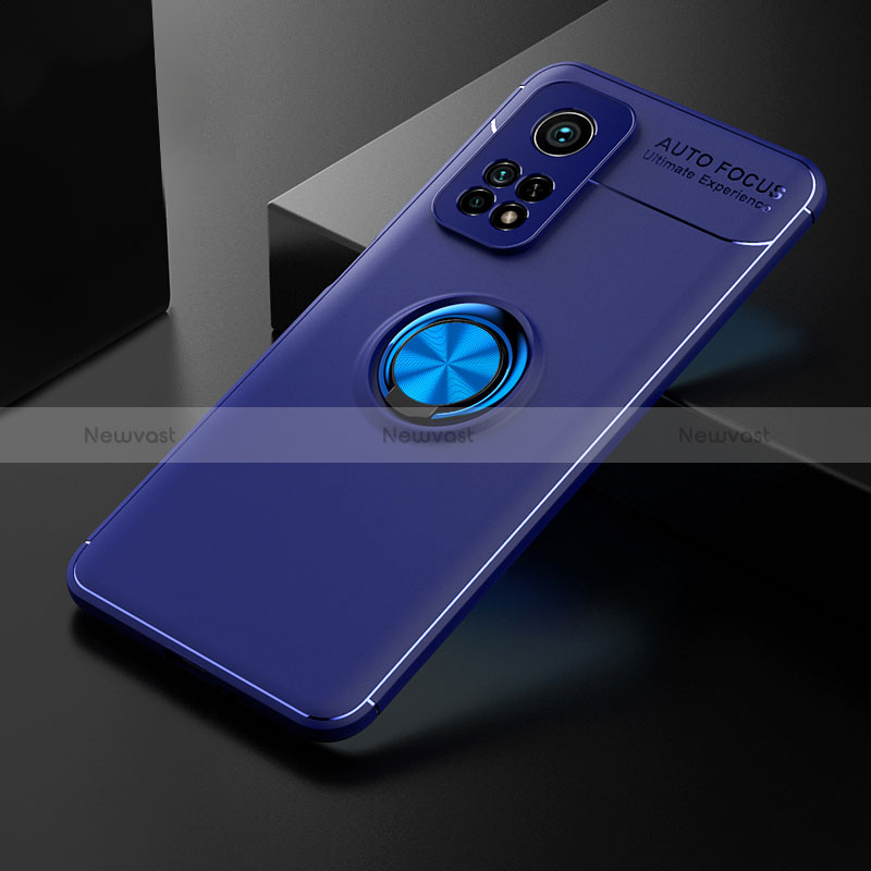 Ultra-thin Silicone Gel Soft Case Cover with Magnetic Finger Ring Stand SD2 for Xiaomi Mi 10T Pro 5G Blue