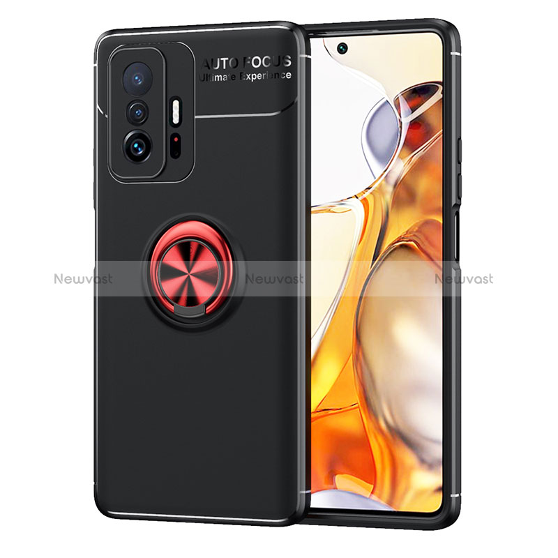 Ultra-thin Silicone Gel Soft Case Cover with Magnetic Finger Ring Stand SD2 for Xiaomi Mi 11T 5G Red and Black