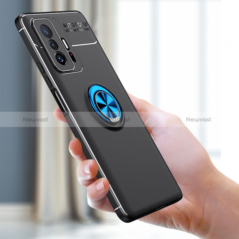 Ultra-thin Silicone Gel Soft Case Cover with Magnetic Finger Ring Stand SD2 for Xiaomi Mi 11T Pro 5G