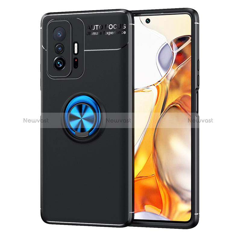 Ultra-thin Silicone Gel Soft Case Cover with Magnetic Finger Ring Stand SD2 for Xiaomi Mi 11T Pro 5G Blue and Black
