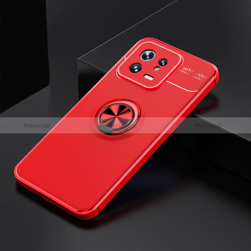 Ultra-thin Silicone Gel Soft Case Cover with Magnetic Finger Ring Stand SD2 for Xiaomi Mi 13 5G Red