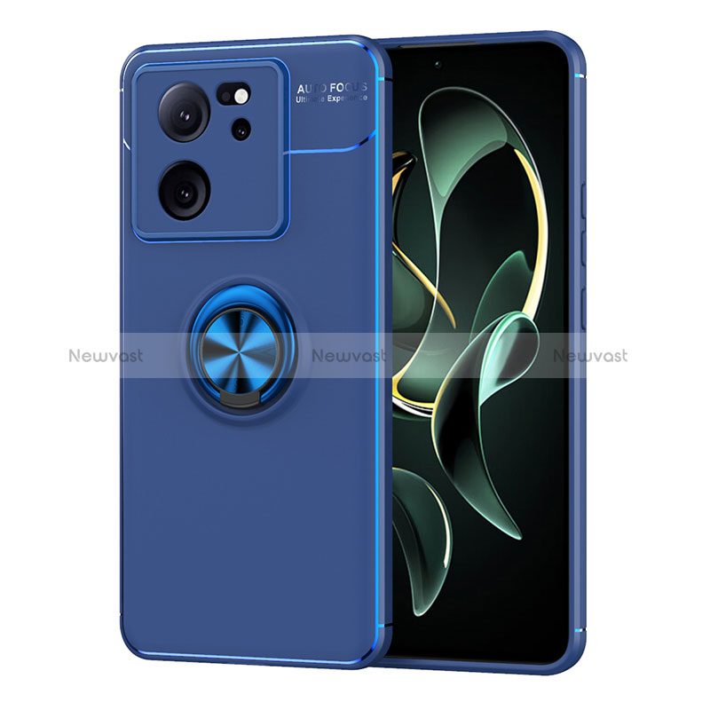 Ultra-thin Silicone Gel Soft Case Cover with Magnetic Finger Ring Stand SD2 for Xiaomi Mi 13T 5G Blue