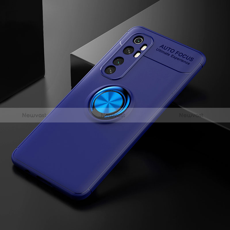 Ultra-thin Silicone Gel Soft Case Cover with Magnetic Finger Ring Stand SD2 for Xiaomi Mi Note 10 Lite Blue