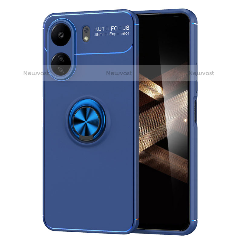 Ultra-thin Silicone Gel Soft Case Cover with Magnetic Finger Ring Stand SD2 for Xiaomi Poco C65 Blue