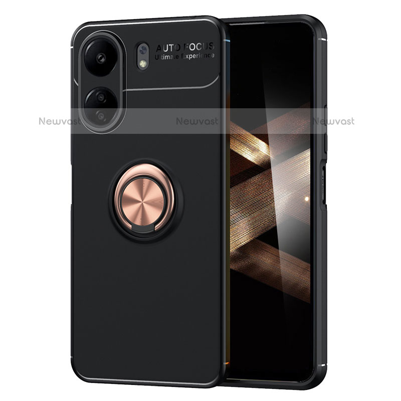 Ultra-thin Silicone Gel Soft Case Cover with Magnetic Finger Ring Stand SD2 for Xiaomi Poco C65 Gold and Black