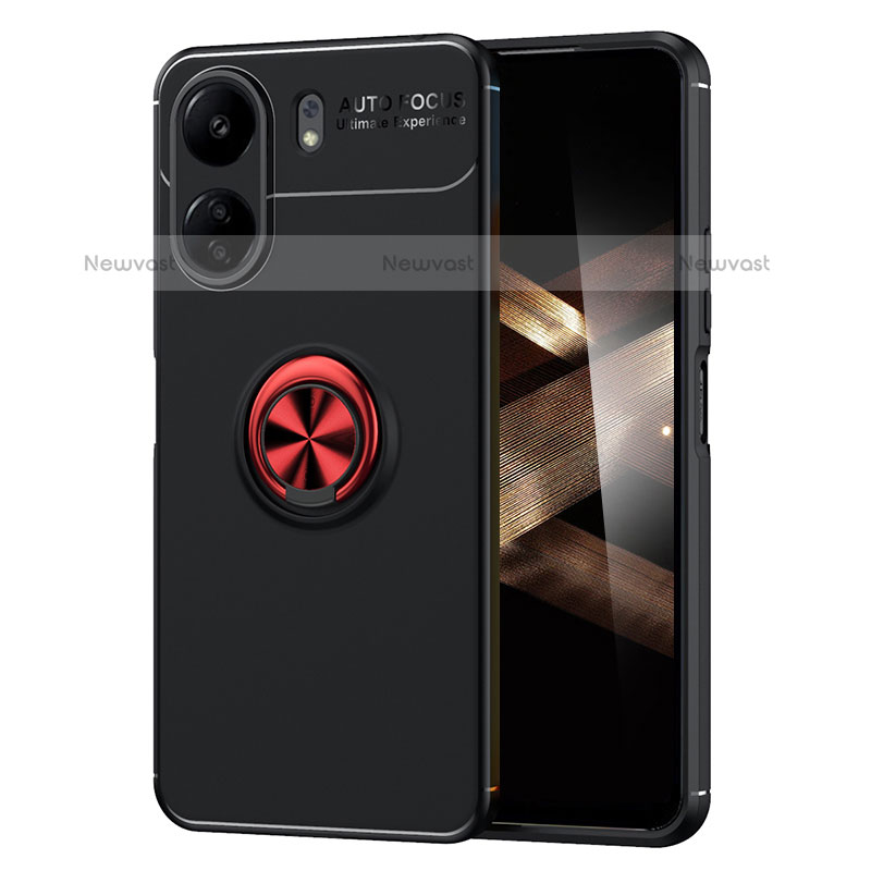 Ultra-thin Silicone Gel Soft Case Cover with Magnetic Finger Ring Stand SD2 for Xiaomi Poco C65 Red and Black