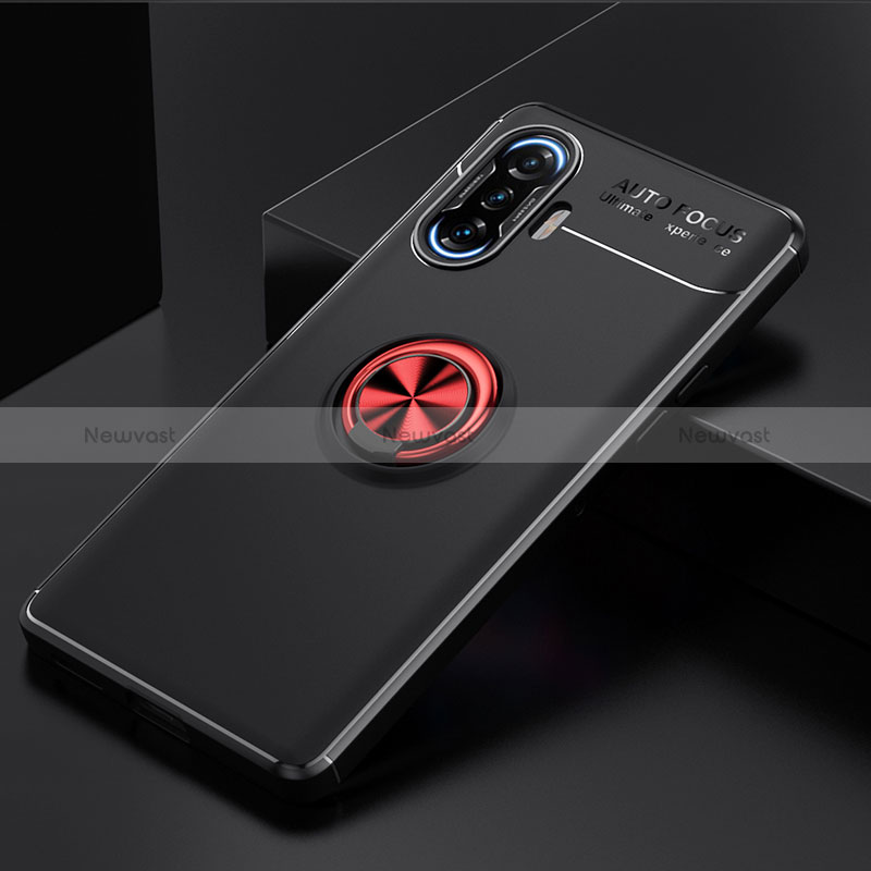 Ultra-thin Silicone Gel Soft Case Cover with Magnetic Finger Ring Stand SD2 for Xiaomi Poco F3 GT 5G Red and Black