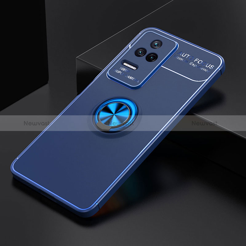 Ultra-thin Silicone Gel Soft Case Cover with Magnetic Finger Ring Stand SD2 for Xiaomi Poco F4 5G Blue