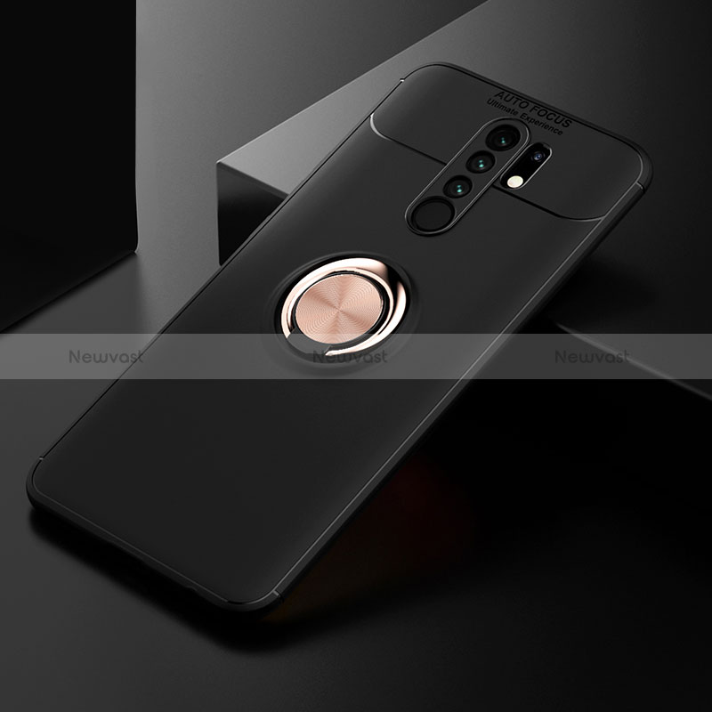 Ultra-thin Silicone Gel Soft Case Cover with Magnetic Finger Ring Stand SD2 for Xiaomi Poco M2 Gold and Black