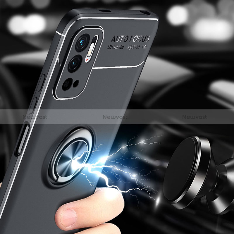 Ultra-thin Silicone Gel Soft Case Cover with Magnetic Finger Ring Stand SD2 for Xiaomi POCO M3 Pro 5G