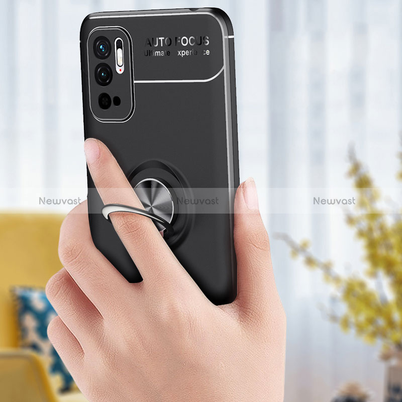 Ultra-thin Silicone Gel Soft Case Cover with Magnetic Finger Ring Stand SD2 for Xiaomi POCO M3 Pro 5G