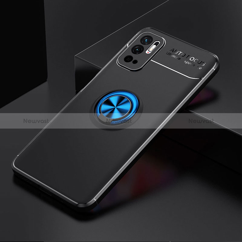 Ultra-thin Silicone Gel Soft Case Cover with Magnetic Finger Ring Stand SD2 for Xiaomi POCO M3 Pro 5G Blue and Black