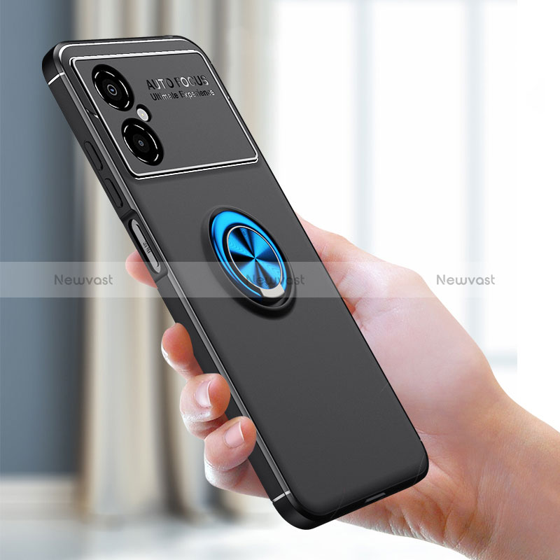 Ultra-thin Silicone Gel Soft Case Cover with Magnetic Finger Ring Stand SD2 for Xiaomi Poco M4 5G