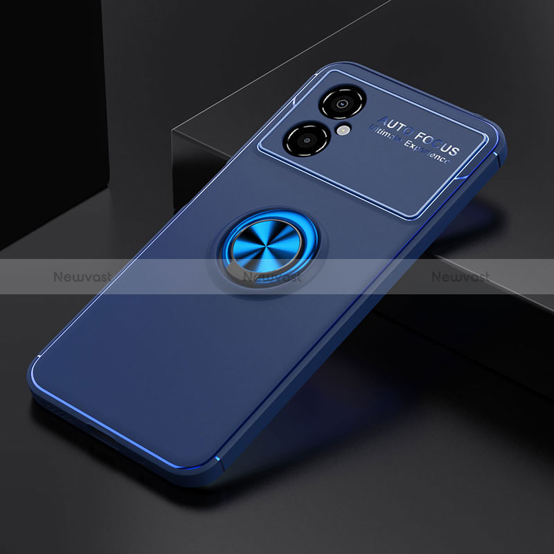 Ultra-thin Silicone Gel Soft Case Cover with Magnetic Finger Ring Stand SD2 for Xiaomi Poco M4 5G Blue