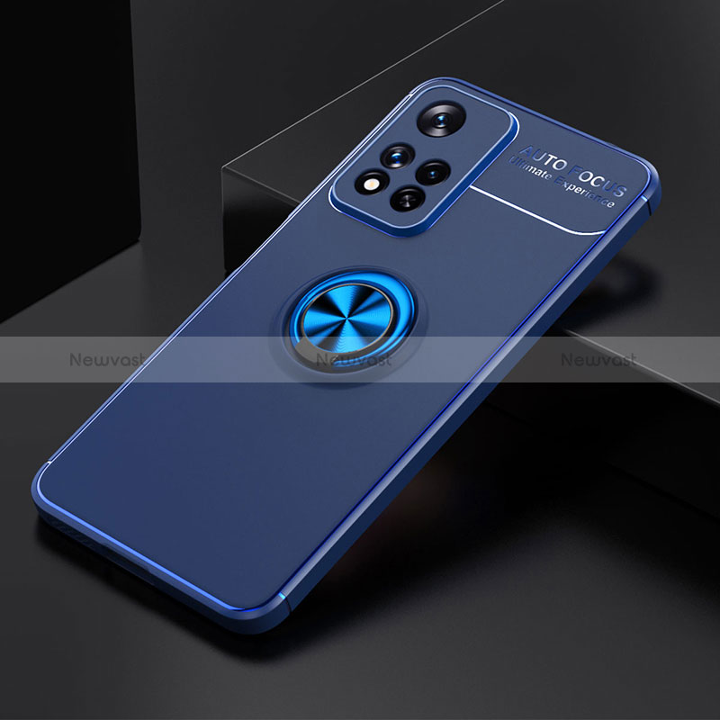 Ultra-thin Silicone Gel Soft Case Cover with Magnetic Finger Ring Stand SD2 for Xiaomi Poco X4 NFC Blue