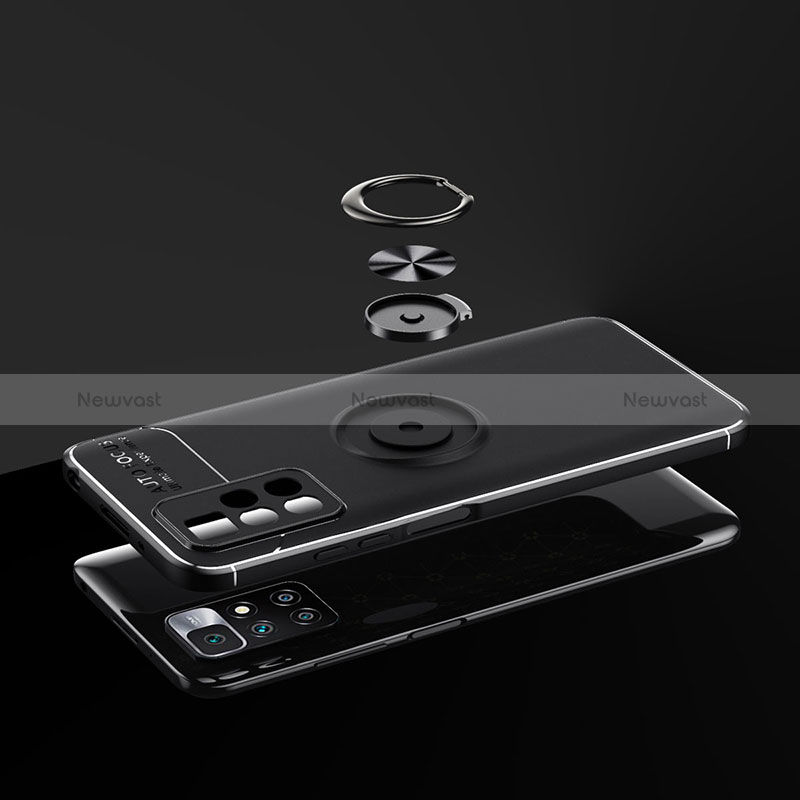 Ultra-thin Silicone Gel Soft Case Cover with Magnetic Finger Ring Stand SD2 for Xiaomi Redmi 10 4G
