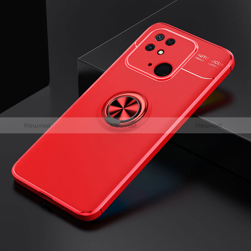 Ultra-thin Silicone Gel Soft Case Cover with Magnetic Finger Ring Stand SD2 for Xiaomi Redmi 10 India Red