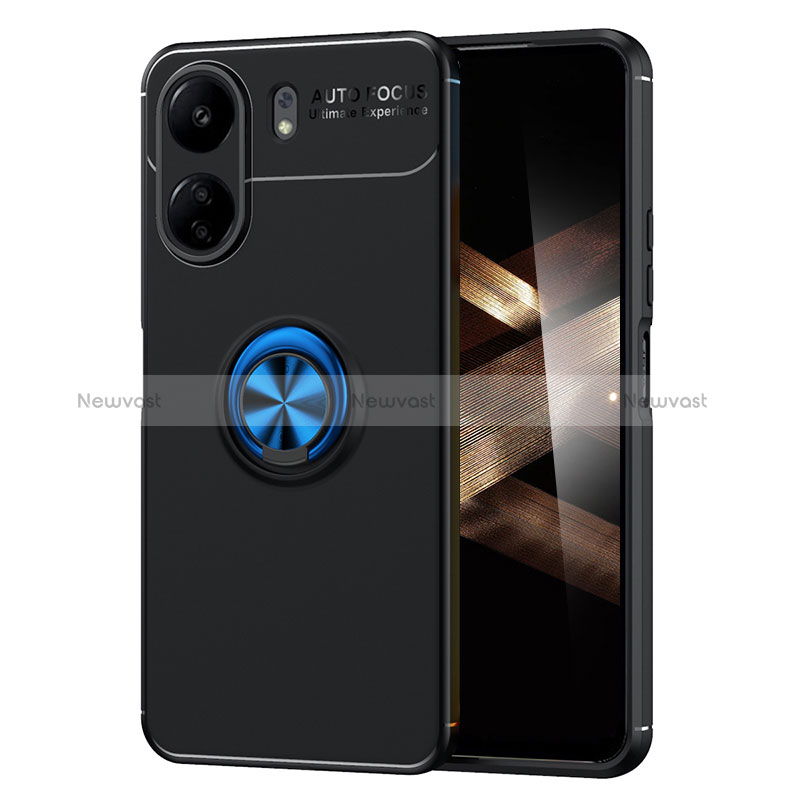 Ultra-thin Silicone Gel Soft Case Cover with Magnetic Finger Ring Stand SD2 for Xiaomi Redmi 13C Blue and Black