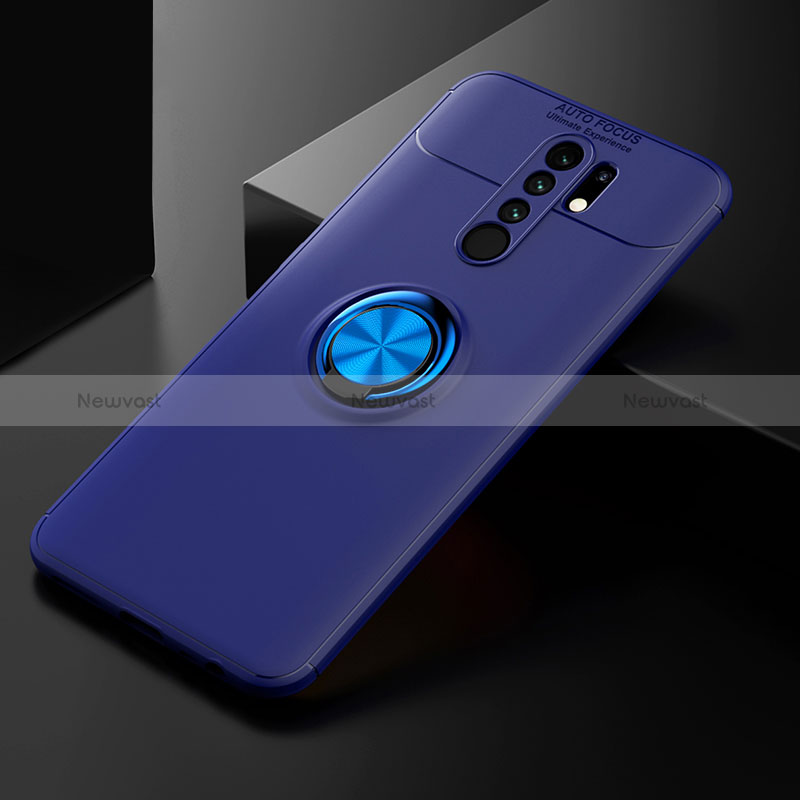 Ultra-thin Silicone Gel Soft Case Cover with Magnetic Finger Ring Stand SD2 for Xiaomi Redmi 9 Blue