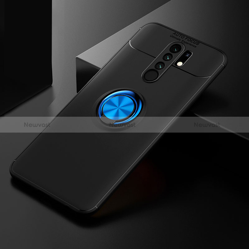 Ultra-thin Silicone Gel Soft Case Cover with Magnetic Finger Ring Stand SD2 for Xiaomi Redmi 9 Blue and Black