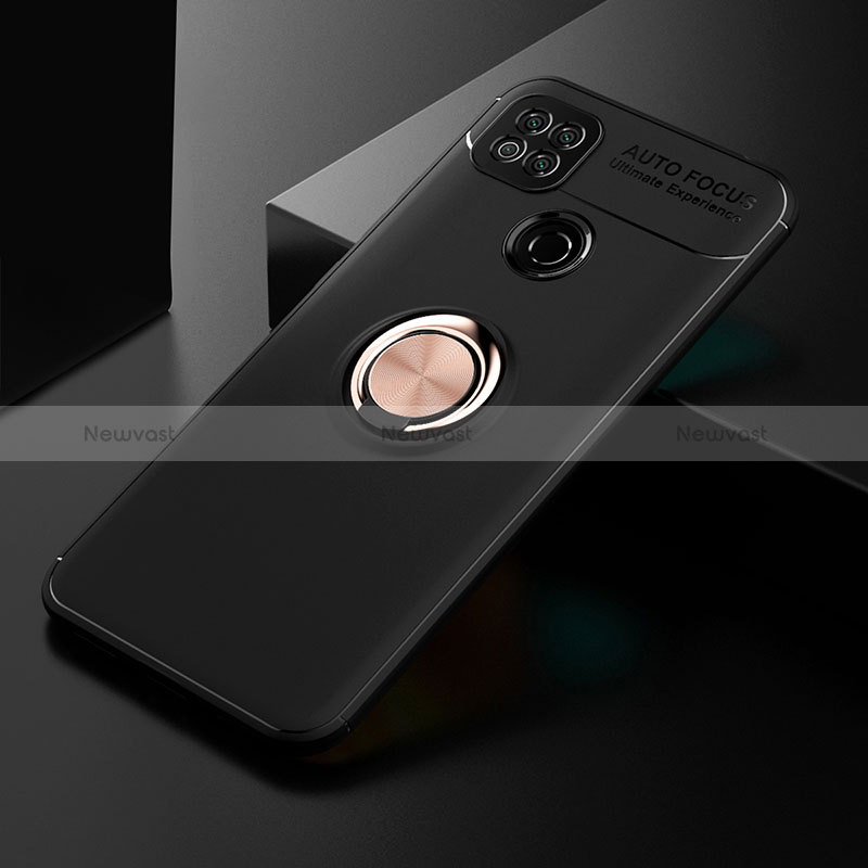 Ultra-thin Silicone Gel Soft Case Cover with Magnetic Finger Ring Stand SD2 for Xiaomi Redmi 9 India Gold and Black