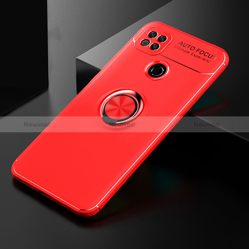 Ultra-thin Silicone Gel Soft Case Cover with Magnetic Finger Ring Stand SD2 for Xiaomi Redmi 9 India Red