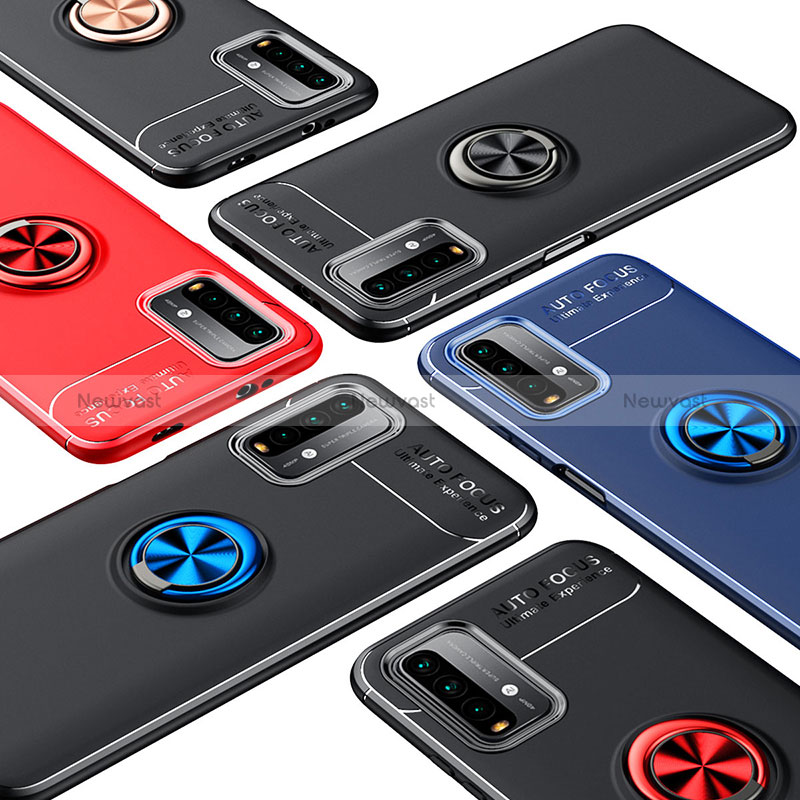 Ultra-thin Silicone Gel Soft Case Cover with Magnetic Finger Ring Stand SD2 for Xiaomi Redmi 9 Power