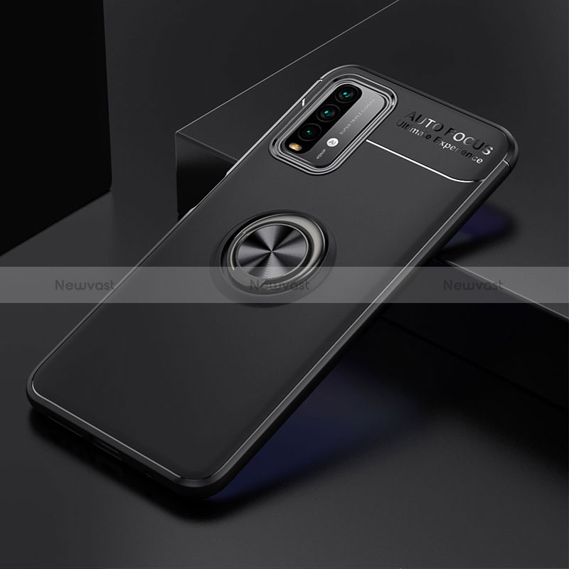 Ultra-thin Silicone Gel Soft Case Cover with Magnetic Finger Ring Stand SD2 for Xiaomi Redmi 9 Power Black