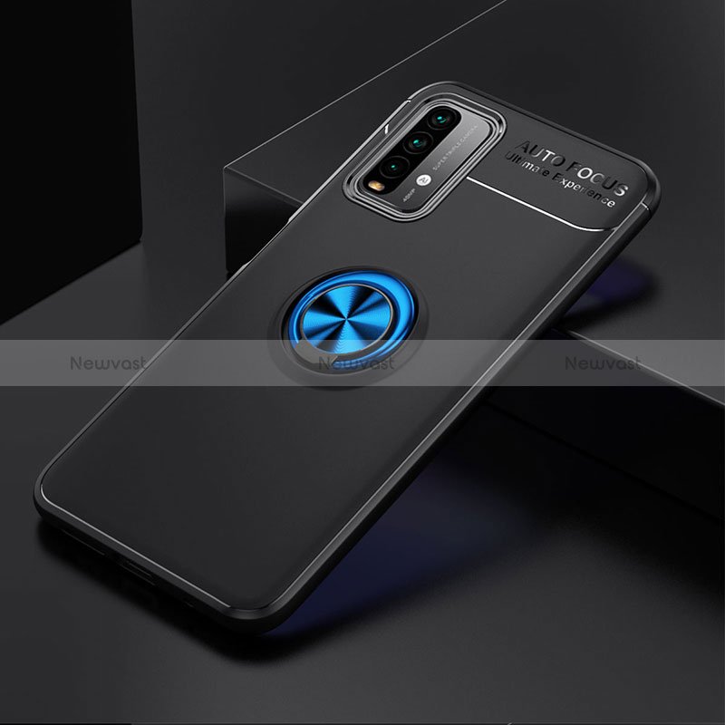 Ultra-thin Silicone Gel Soft Case Cover with Magnetic Finger Ring Stand SD2 for Xiaomi Redmi 9 Power Blue and Black