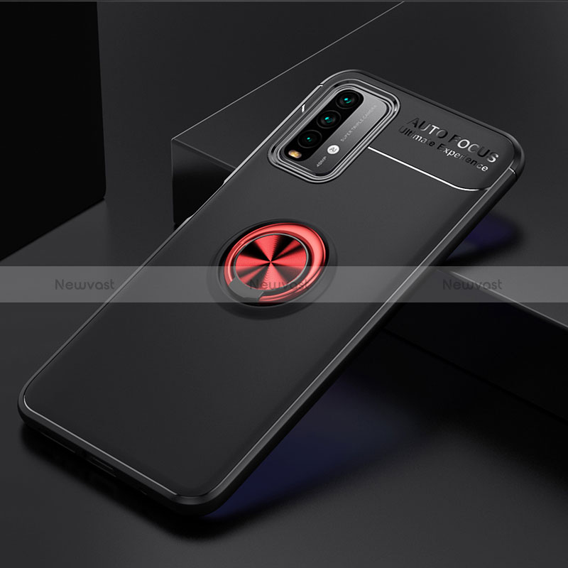 Ultra-thin Silicone Gel Soft Case Cover with Magnetic Finger Ring Stand SD2 for Xiaomi Redmi 9 Power Red and Black