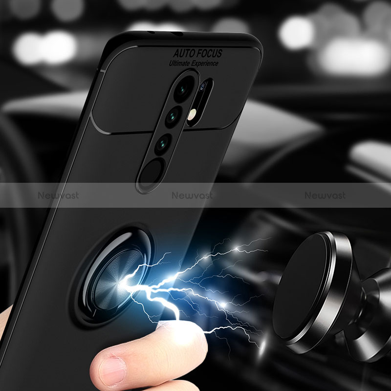 Ultra-thin Silicone Gel Soft Case Cover with Magnetic Finger Ring Stand SD2 for Xiaomi Redmi 9 Prime India