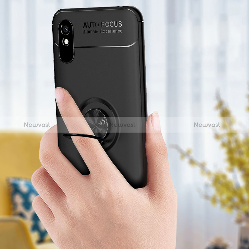 Ultra-thin Silicone Gel Soft Case Cover with Magnetic Finger Ring Stand SD2 for Xiaomi Redmi 9A