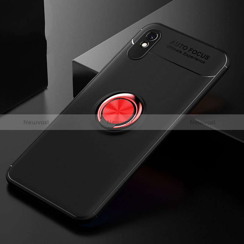 Ultra-thin Silicone Gel Soft Case Cover with Magnetic Finger Ring Stand SD2 for Xiaomi Redmi 9A Red and Black